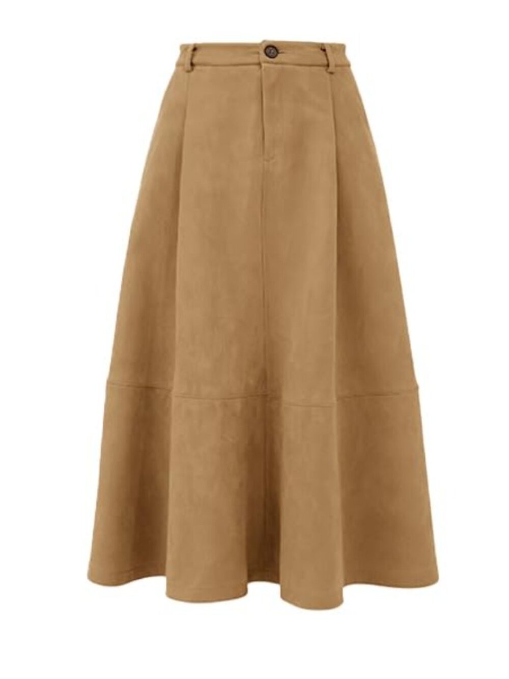 Faux Suede Midi Skirt A-Line Pleated Pockets High Waist